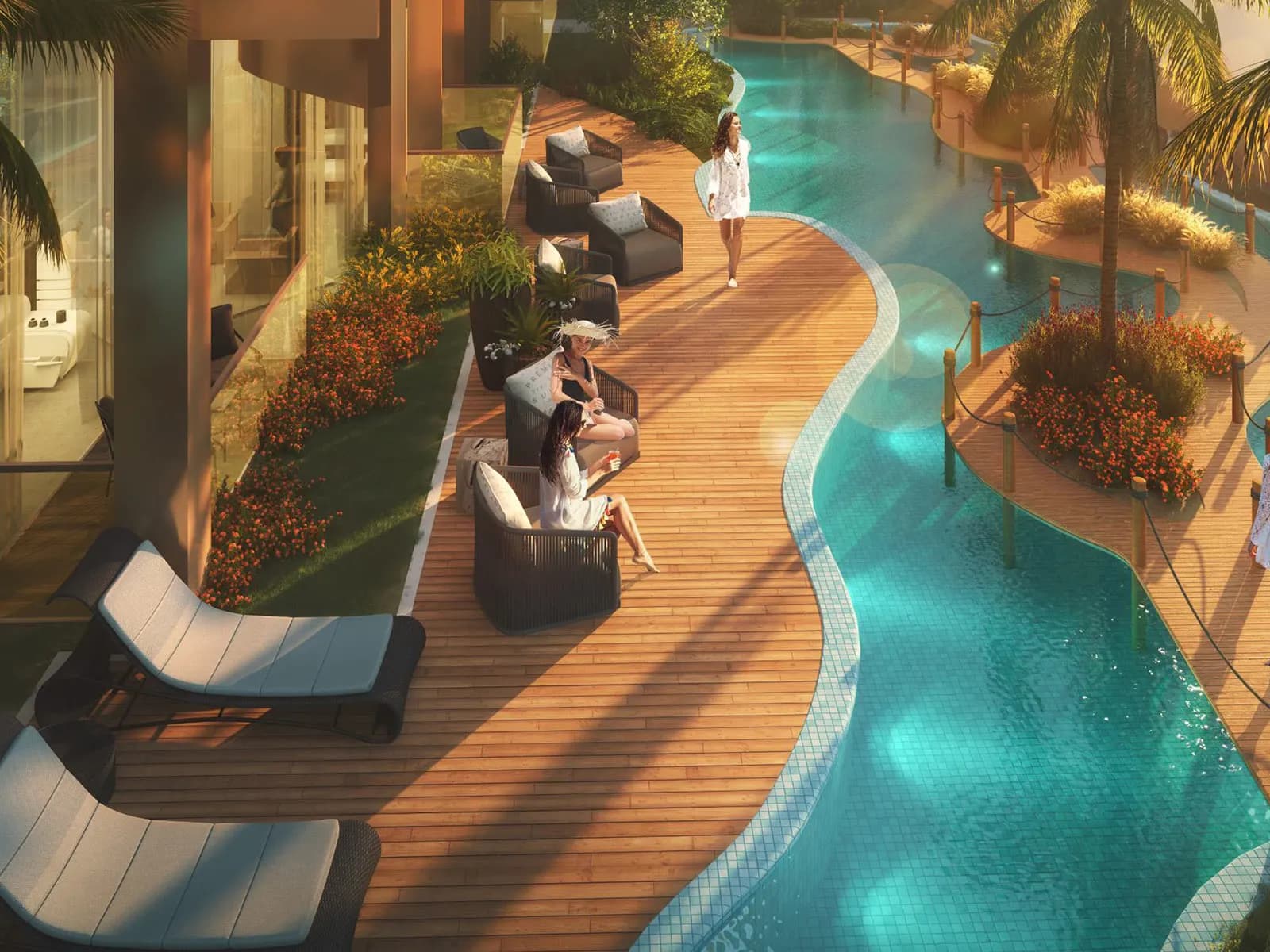 The lazy river and sun deck at Elegance Tower