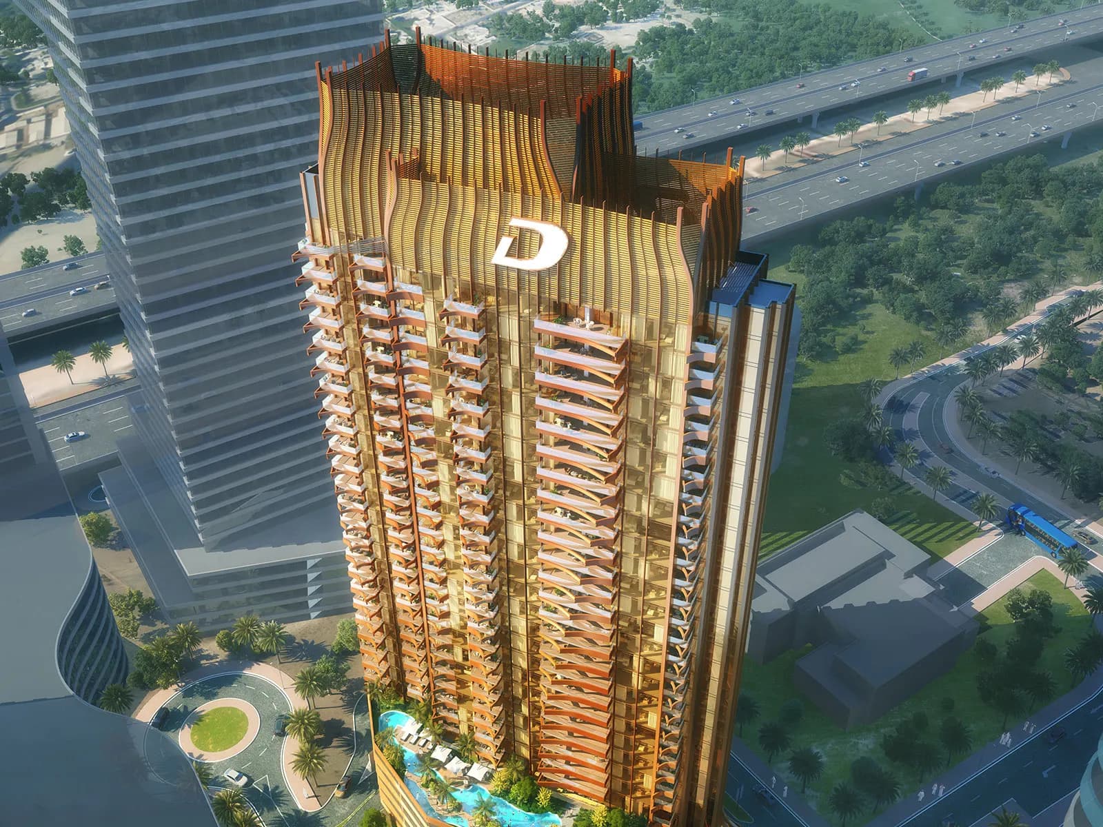Elegance Tower by DAMAC in Downtown Dubai, lit at night