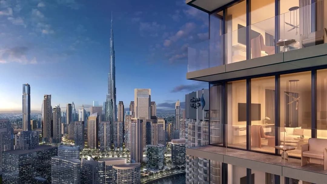 A Peninsula Four balcony looking out to the Burj Khalifa
