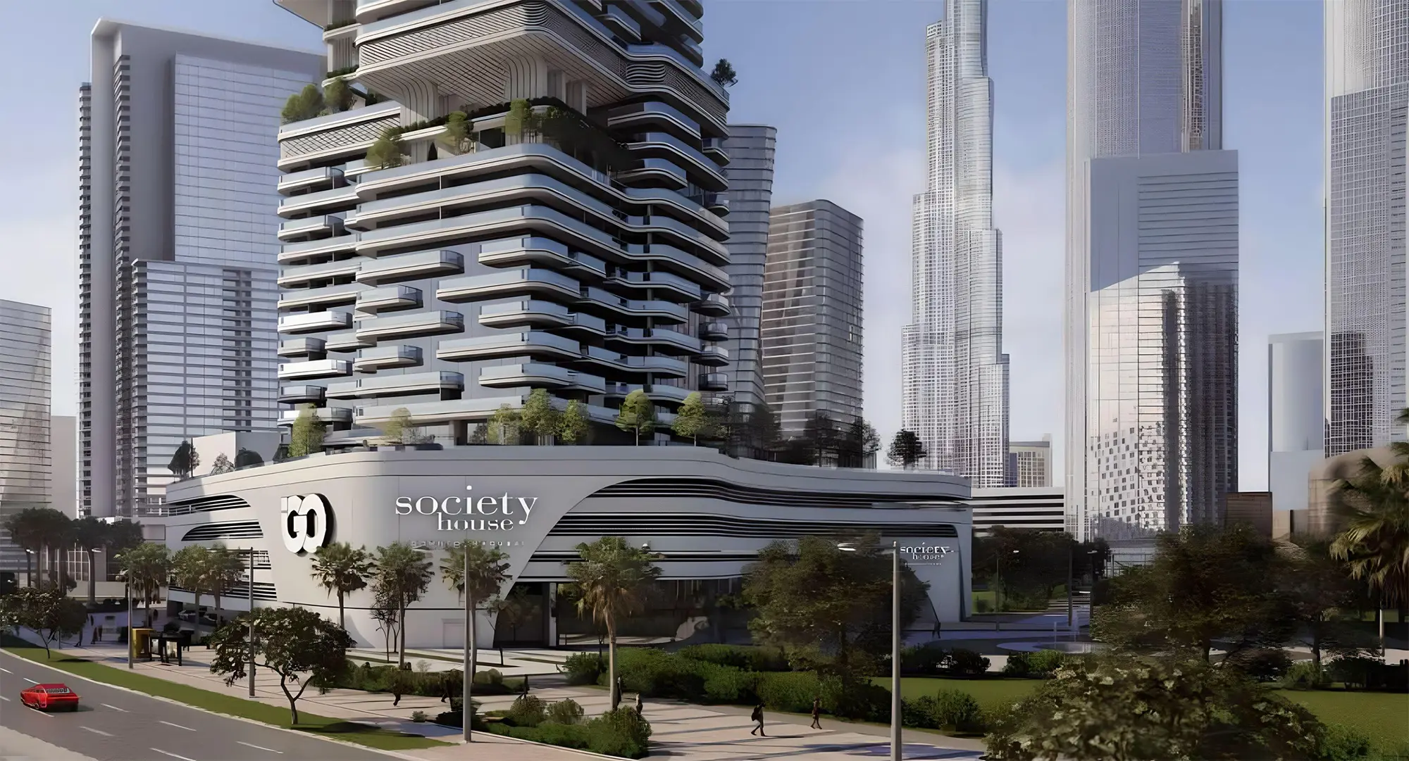 Society House tower in Downtown Dubai beside the Burj Khalifa