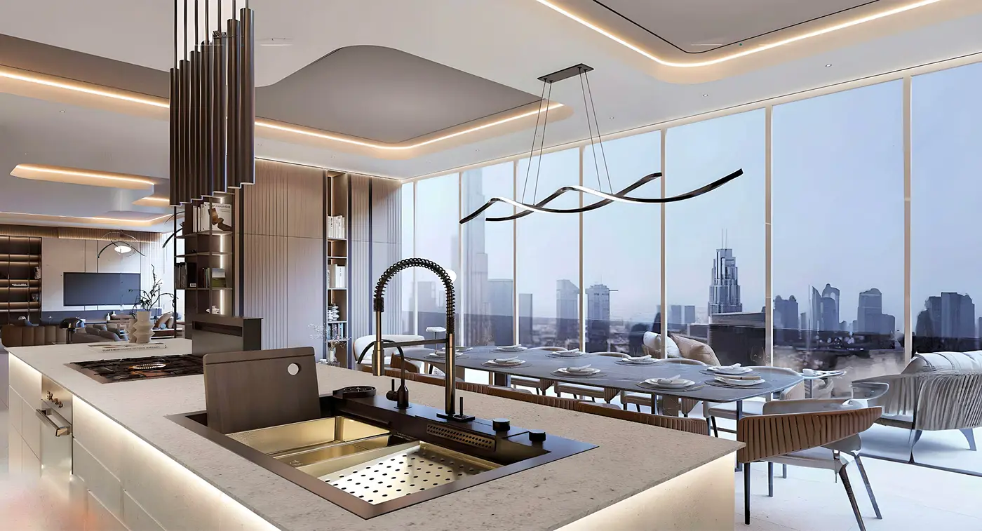 Kitchen and dining room in a Society House apartment