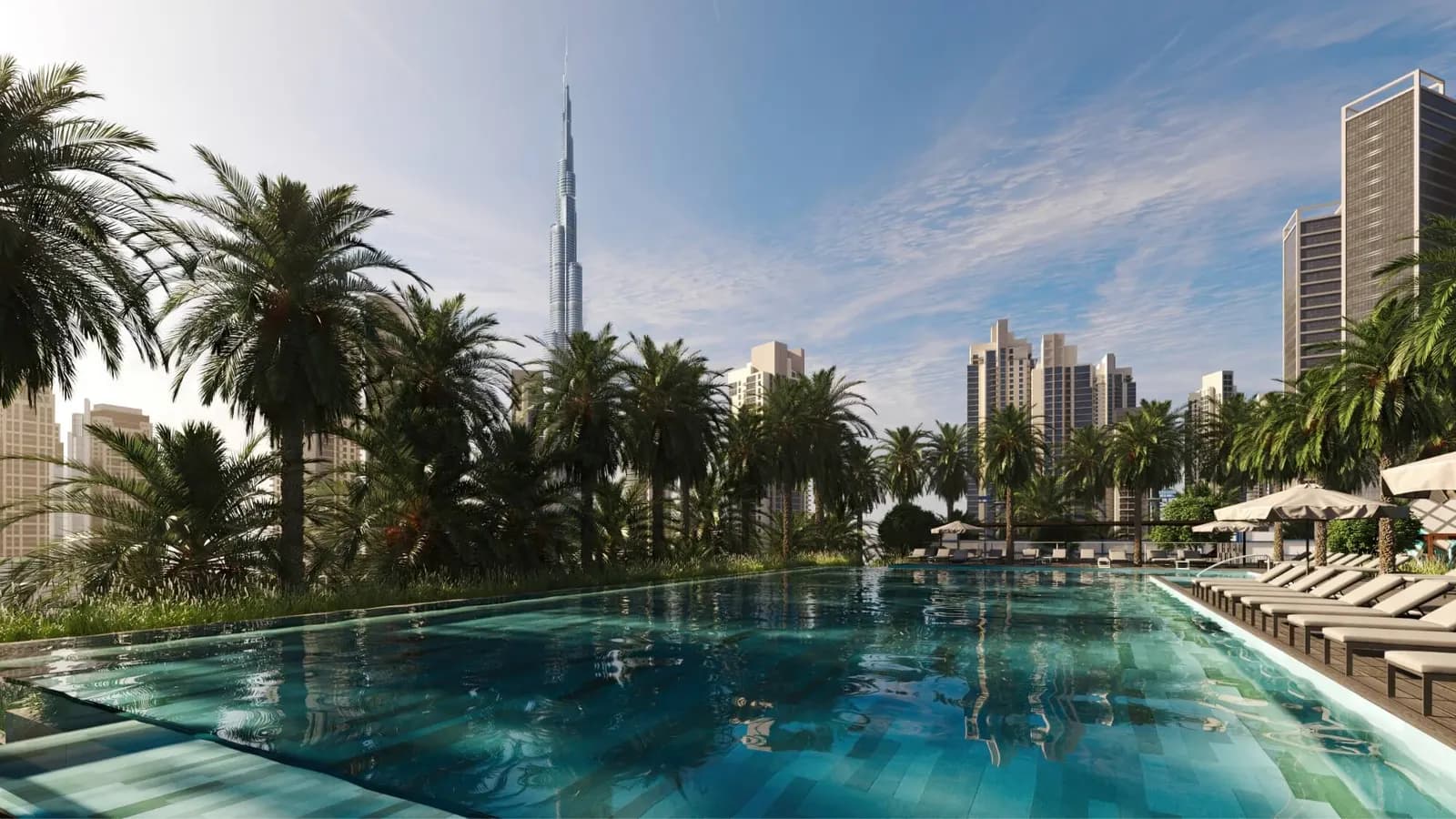 The infinity pool at The Edge, facing the Burj Khalifa